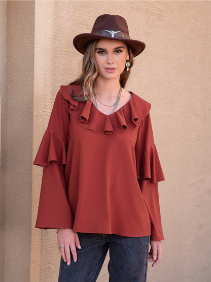Statement Collar Long Sleeve Blouse-Nordavory