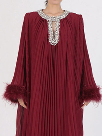 Rhinestone Long Sleeve Maxi Dress-Nordavory