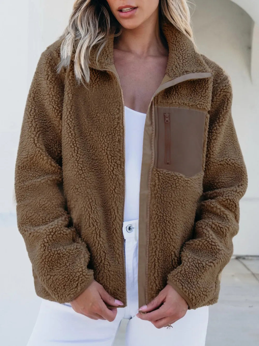 Zip Up Long Sleeve Plush Jacket-Nordavory