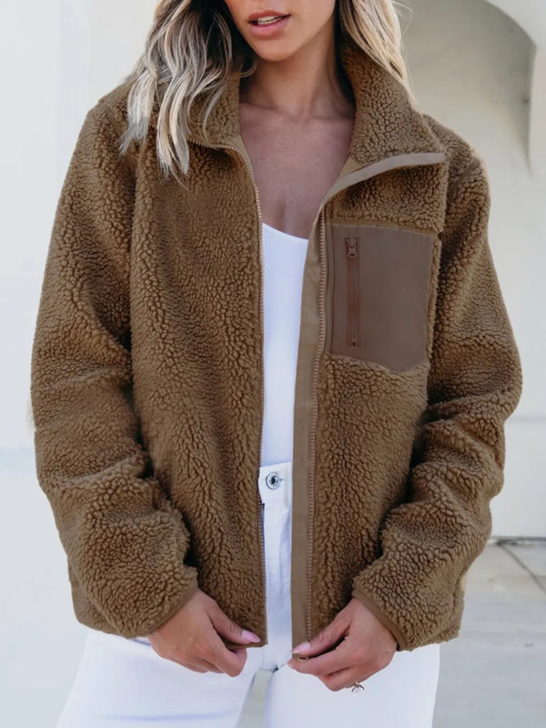Zip Up Long Sleeve Plush Jacket-Nordavory