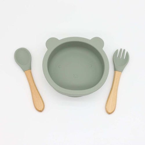Baby Bear Shape Food Training Silicone Bowl With Spoon Tableware Kids & Babies nordavory