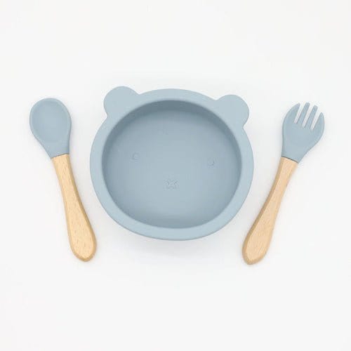 Baby Bear Shape Food Training Silicone Bowl With Spoon Tableware Kids & Babies nordavory