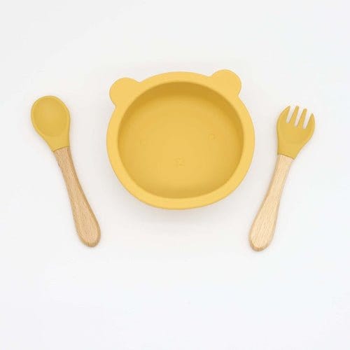 Baby Bear Shape Food Training Silicone Bowl With Spoon Tableware Kids & Babies nordavory