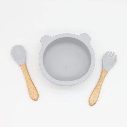 Baby Bear Shape Food Training Silicone Bowl With Spoon Tableware Kids & Babies nordavory