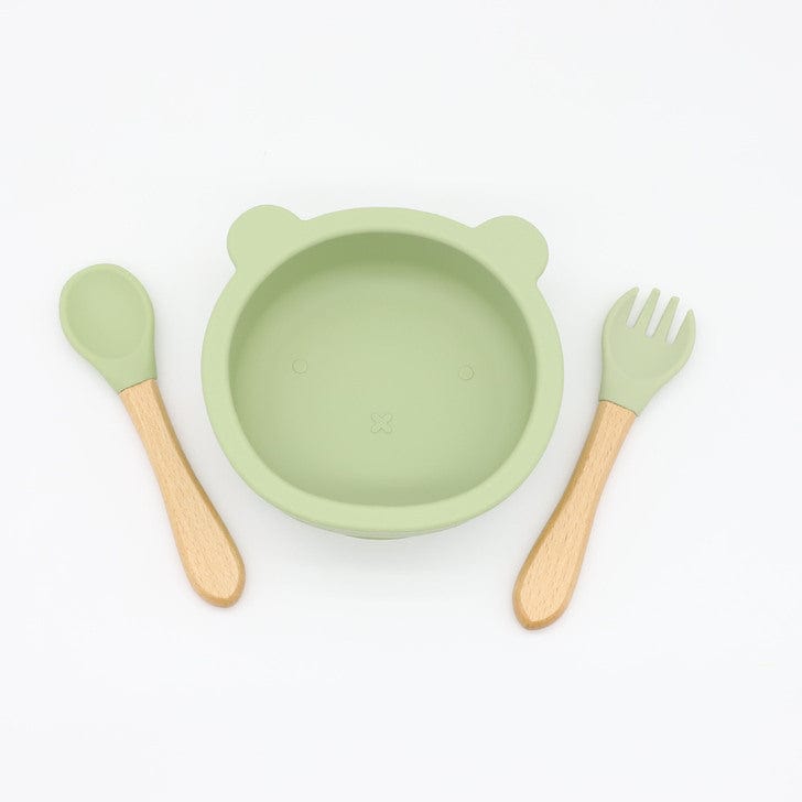 Baby Bear Shape Food Training Silicone Bowl With Spoon Tableware - Nordavory