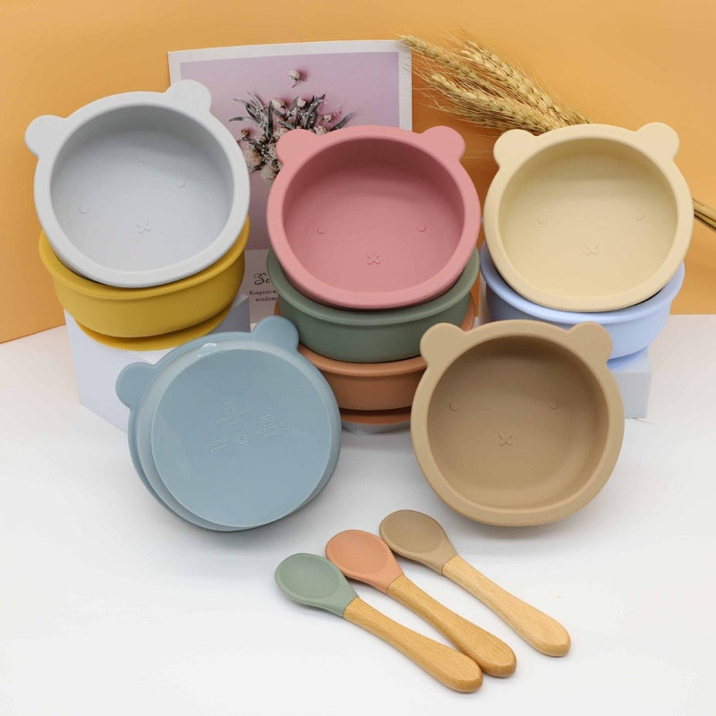 Baby Bear Shape Food Training Silicone Bowl With Spoon Tableware - Nordavory