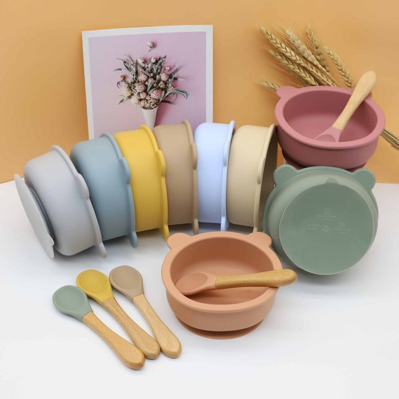Baby Bear Shape Food Training Silicone Bowl With Spoon Tableware - Nordavory