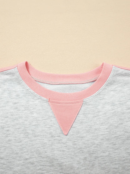 Color Block Long Sleeve Sweatshirt and Shorts Set-Nordavory