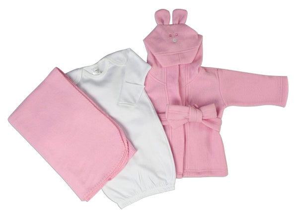Bambini Newborn Baby Girls 3 Pc Layette Set (Gown, Robe, Fleece - Nordavory