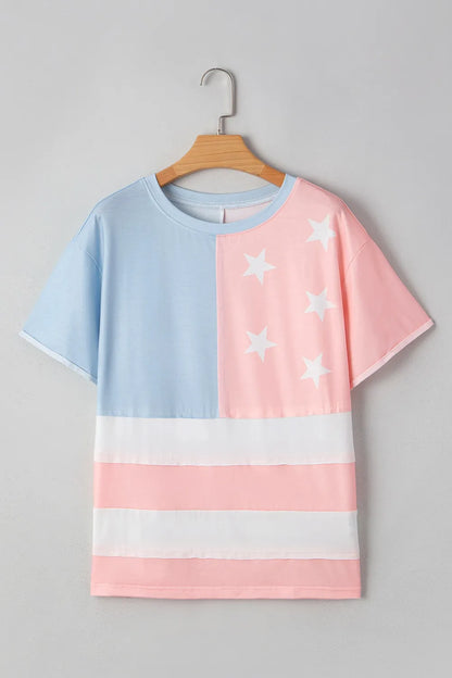 Patriotic Star Color Block T-Shirt-Nordavory