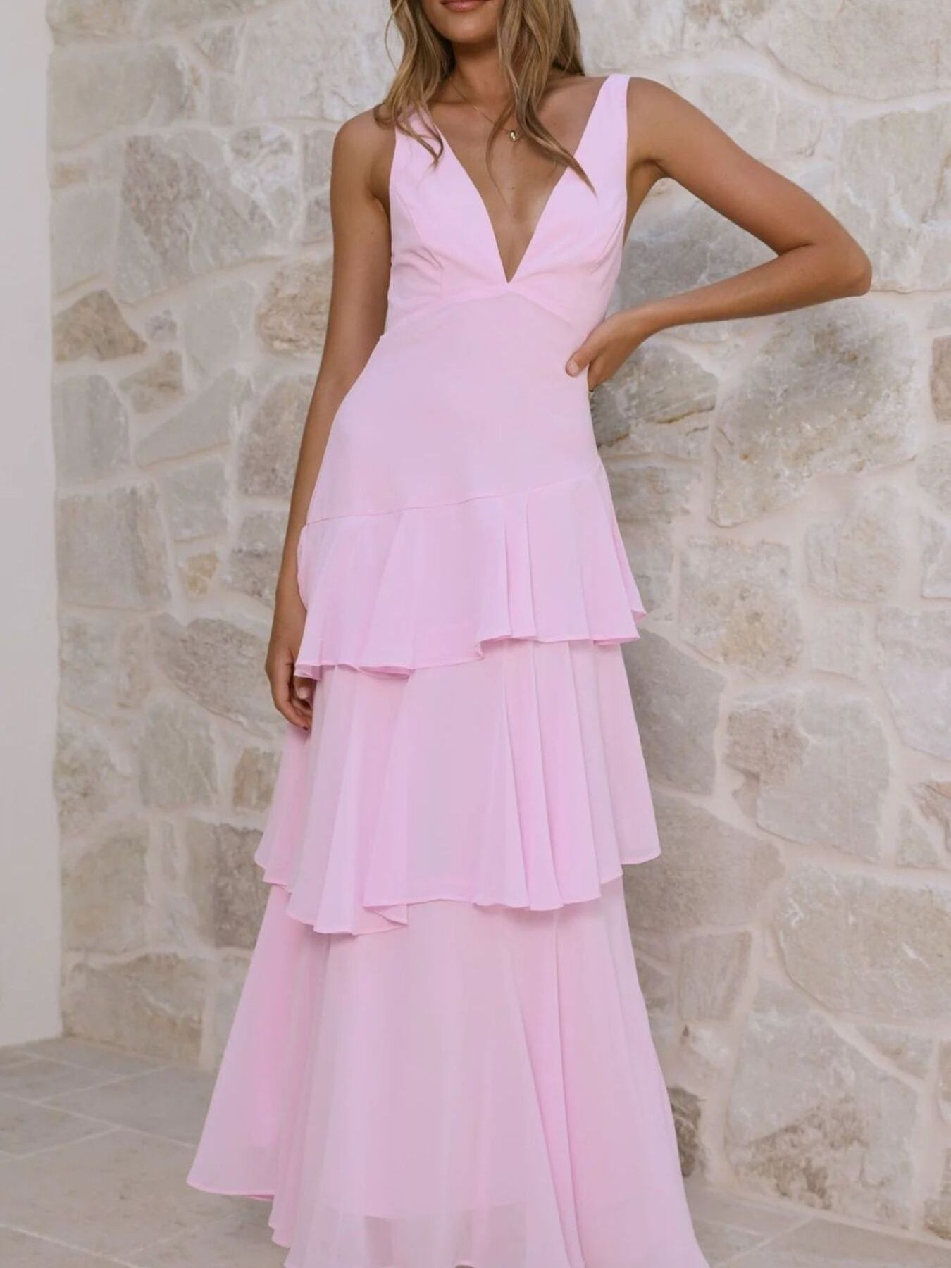 Sleeveless Ruffled Layered Backless Maxi Dress-Nordavory