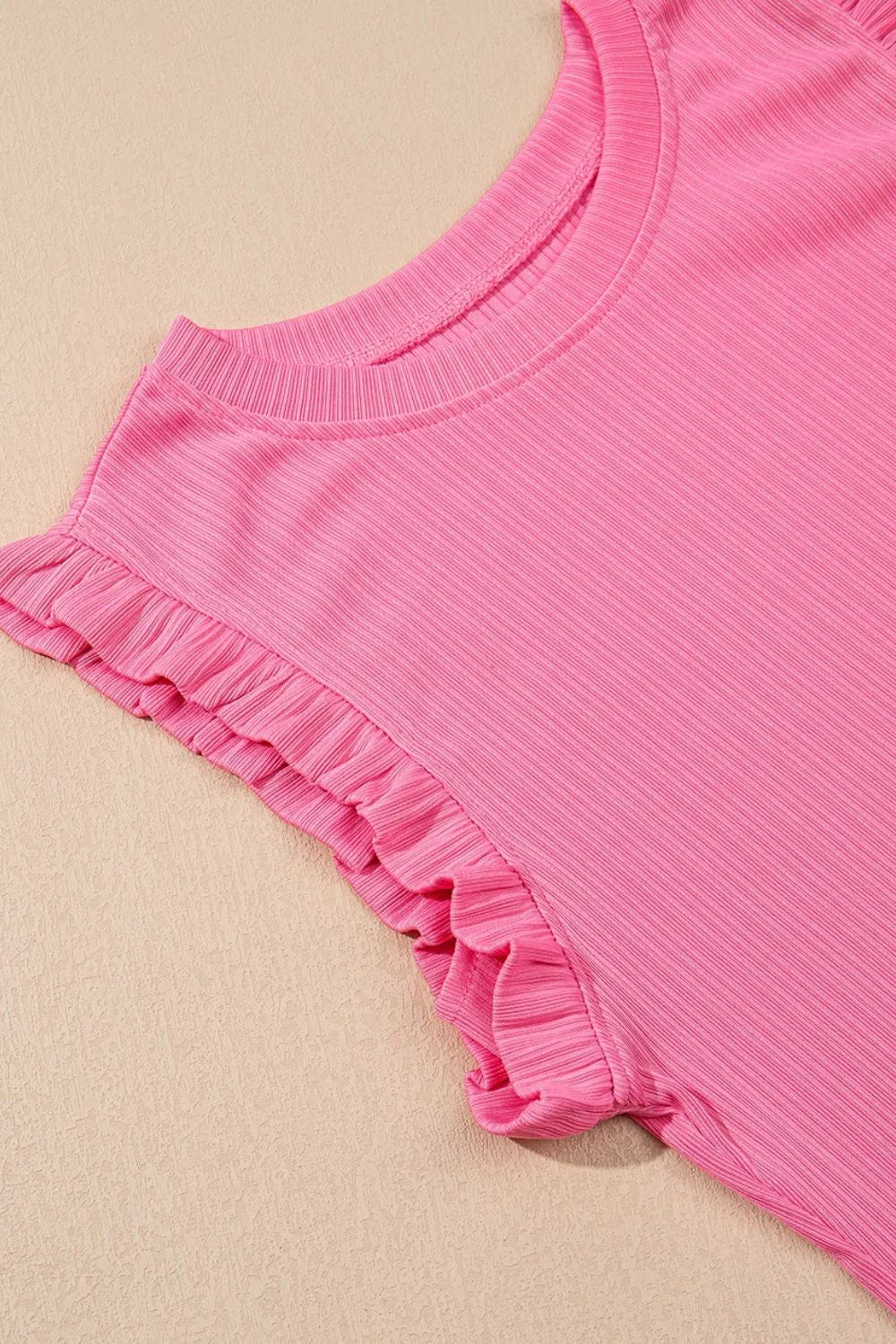 Ruffle Trim Round Neck Top and Drawstring Skirt Set-Nordavory