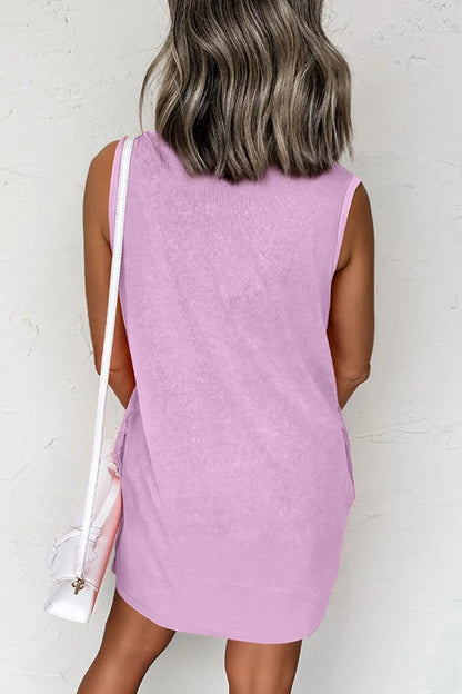 Round Neck Sleeveless Mini Dress with Pockets-Nordavory