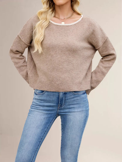 Round Neck Dropped Shoulder Sweater-Nordavory