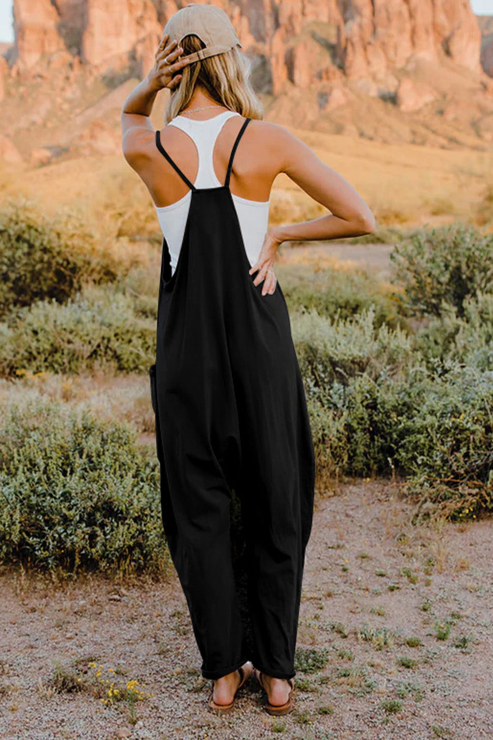 Double Take Full Size V-Neck Sleeveless Jumpsuit with Pockets-Nordavory