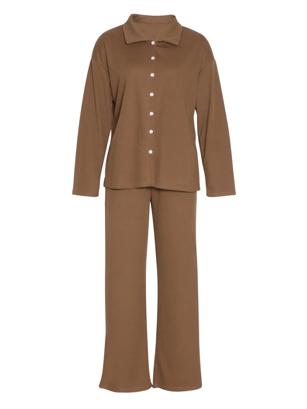 Collared Neck Long Sleeve Top and Drawstring Pants Set-Nordavory