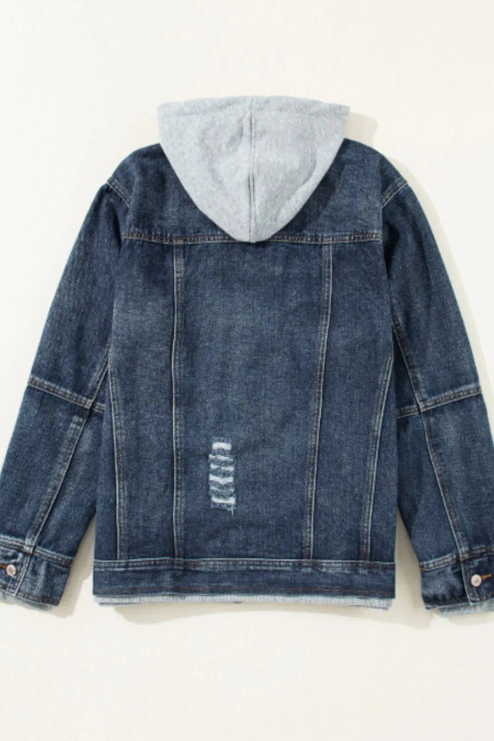 Fake Two-Piece Hooded Zip-Up Denim Jacket-Nordavory
