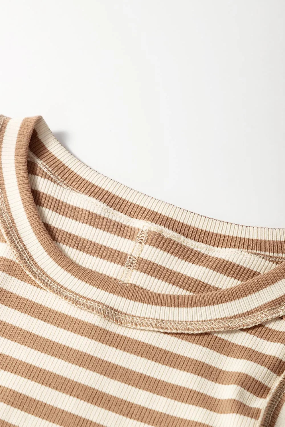 Stripe Exposed Seam Trim Round Neck Sleeveless Top-Nordavory