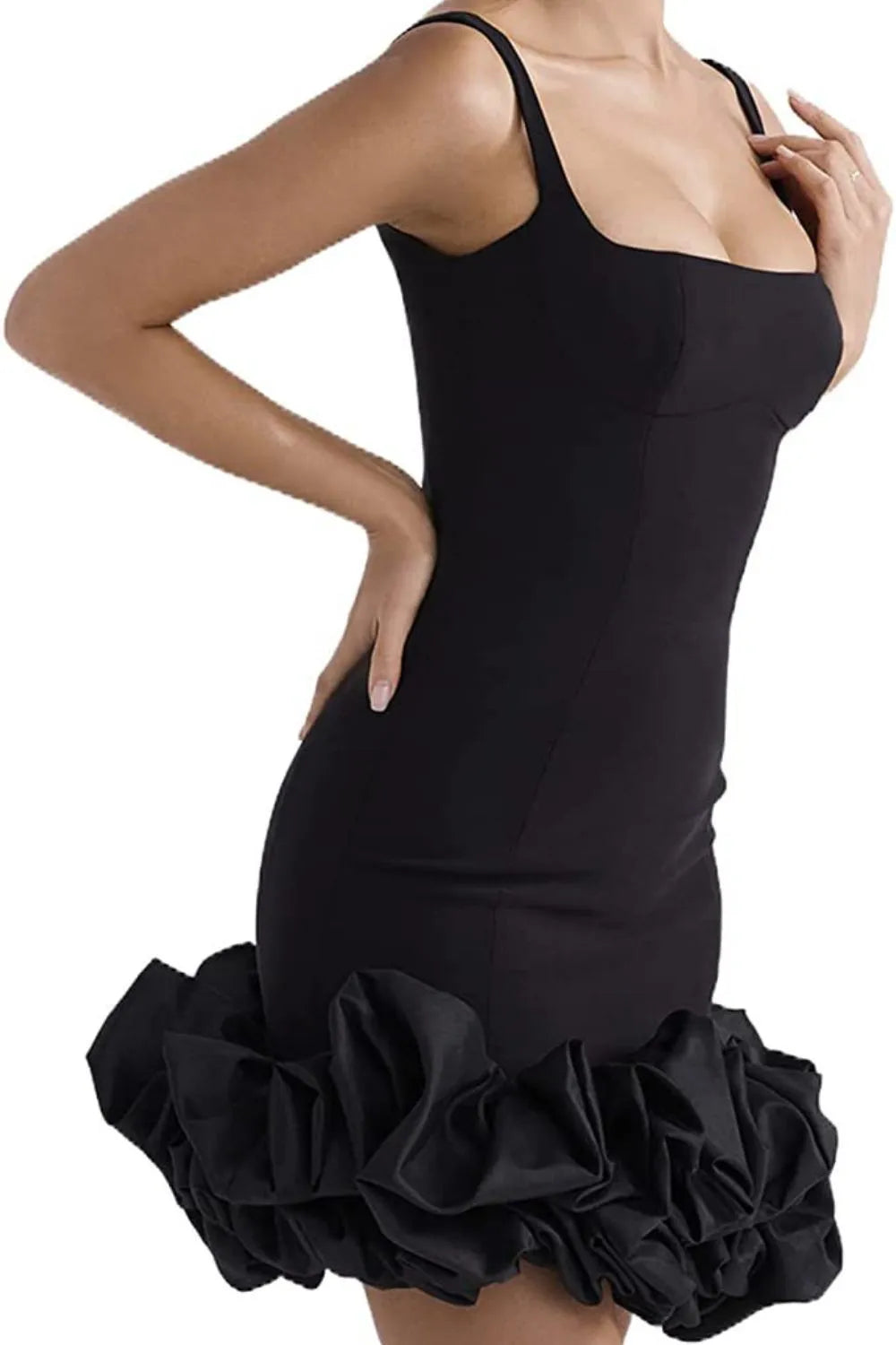 Ruched Square Neck Sleeve Mini Dress-Nordavory