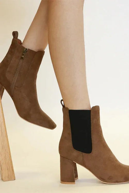 Beast Fashion Faux Suede Block Heel Chelsea Boots with Elastic Side Panel-Nordavory