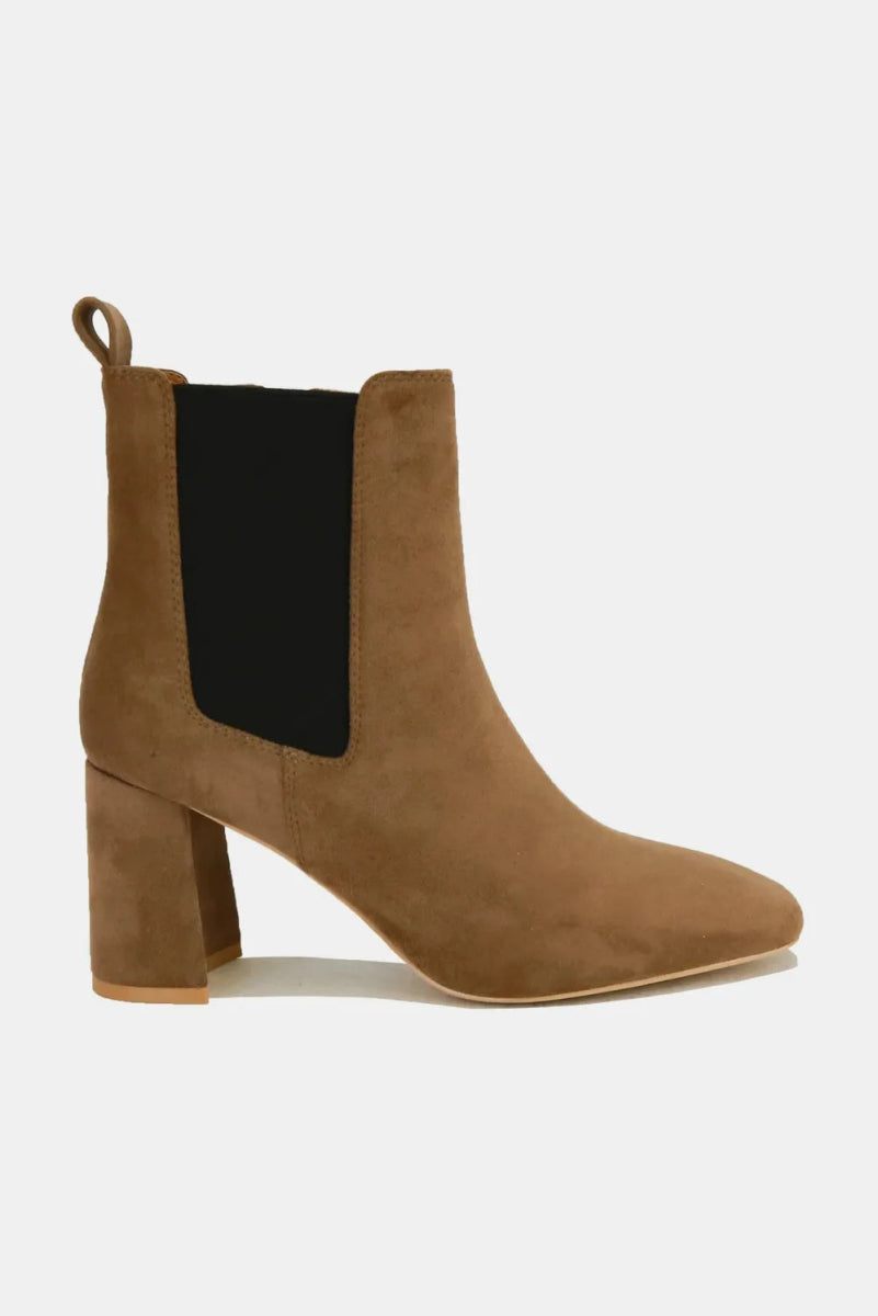 Beast Fashion Faux Suede Block Heel Chelsea Boots with Elastic Side Panel-Nordavory