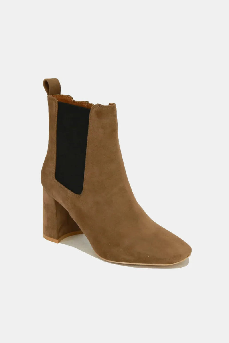 Beast Fashion Faux Suede Block Heel Chelsea Boots with Elastic Side Panel-Nordavory