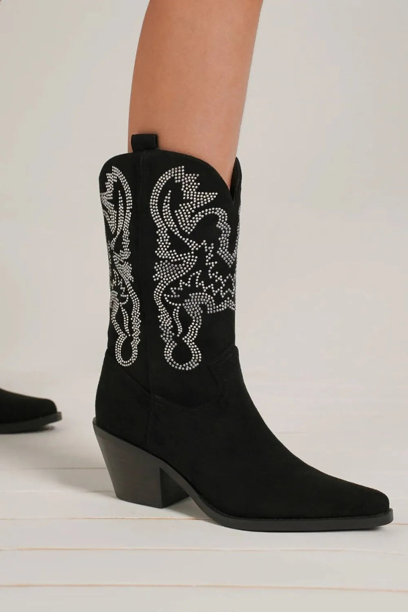 Beast Fashion Rhinestone Detail Point Toe Boots-Nordavory