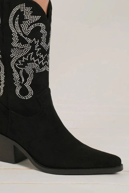 Beast Fashion Rhinestone Detail Point Toe Boots-Nordavory
