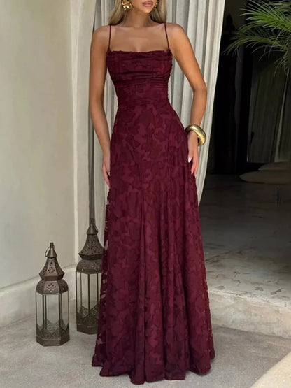 Lace Spaghetti Strap Maxi Dress-Nordavory