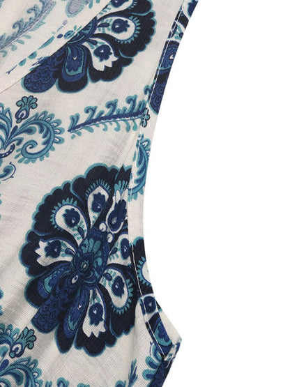 Printed Slit Sleeveless Maxi Dress-Nordavory