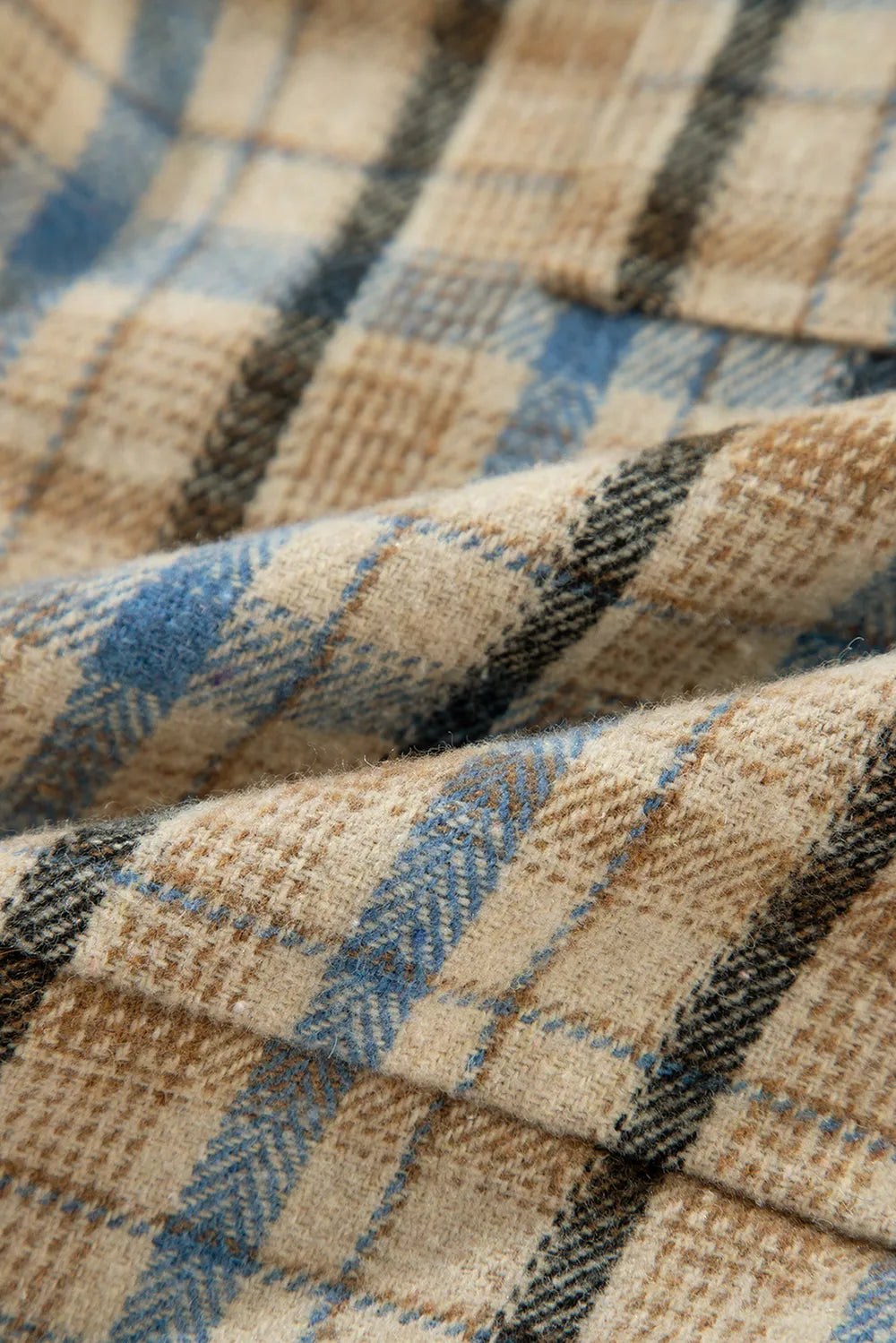 Drawstring Waffle Knit Patchwork Hooded Plaid Shacket-Nordavory