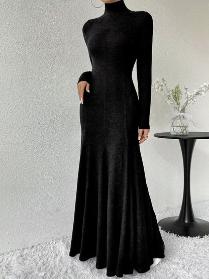Turtleneck Long Sleeve Maxi Mermaid Dress-Nordavory