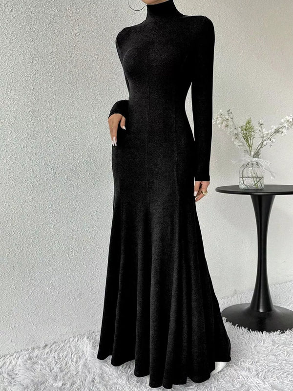 Turtleneck Long Sleeve Maxi Mermaid Dress-Nordavory