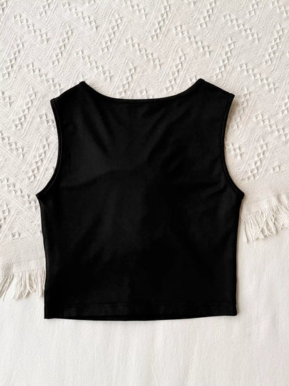 Floral Applique Round Neck Tank Top-Nordavory