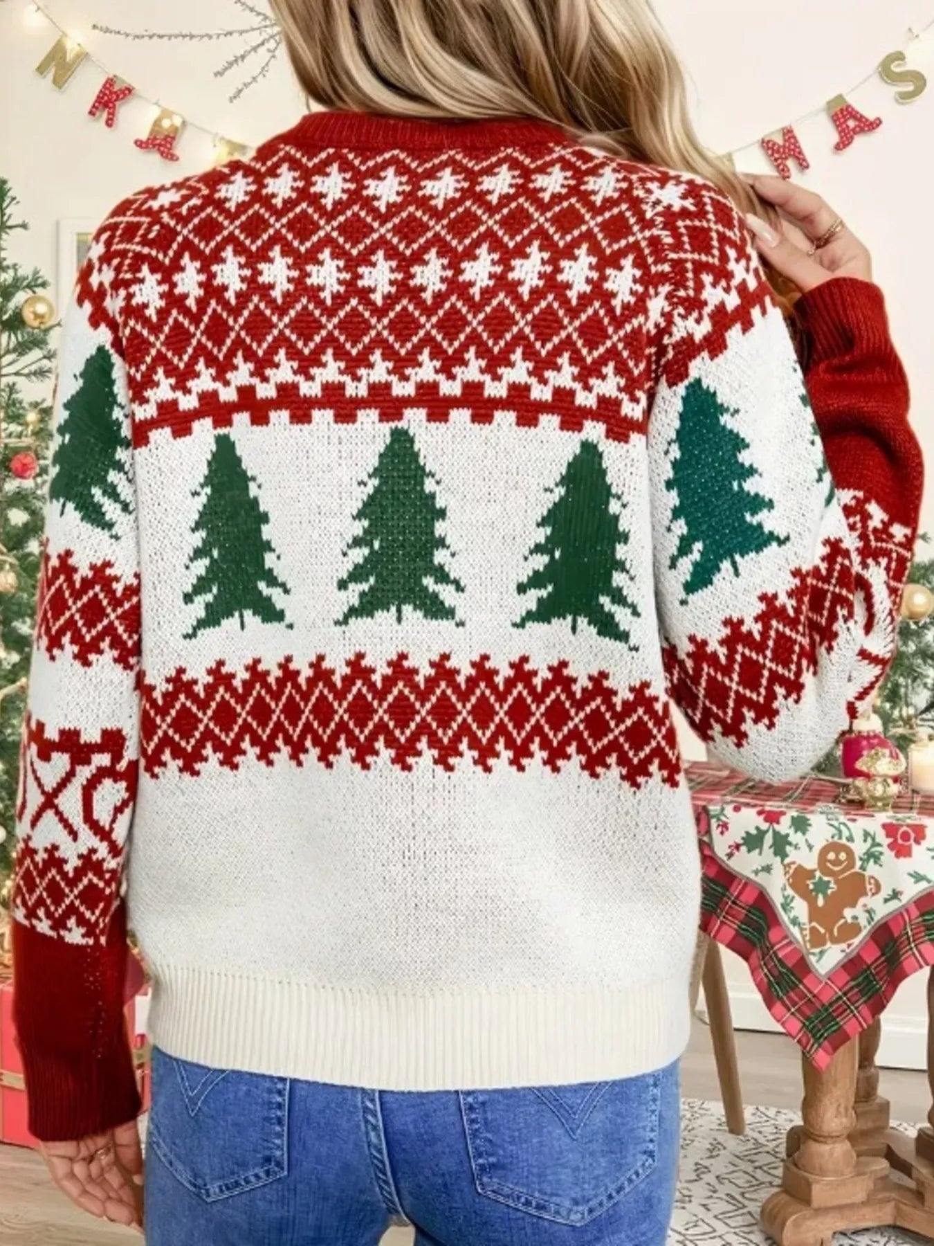 Christmas Tree Pattern Round Neck Sweater-Nordavory