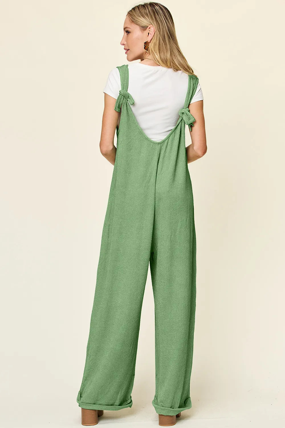 Double Take Full Size Texture Sleeveless Wide Leg Jumpsuit-Nordavory