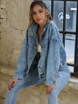 Button Down Drop Shoulder Denim Jacket - Nordavory