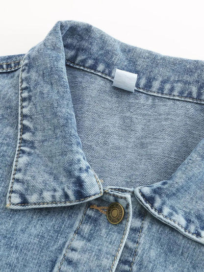 Button Down Drop Shoulder Denim Jacket-Nordavory