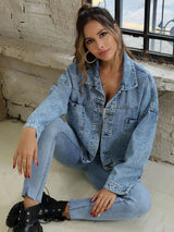 Button Down Drop Shoulder Denim Jacket - Nordavory