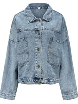 Button Down Drop Shoulder Denim Jacket - Nordavory