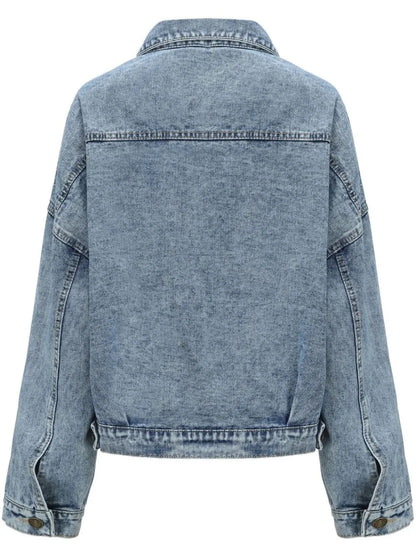 Button Down Drop Shoulder Denim Jacket-Nordavory
