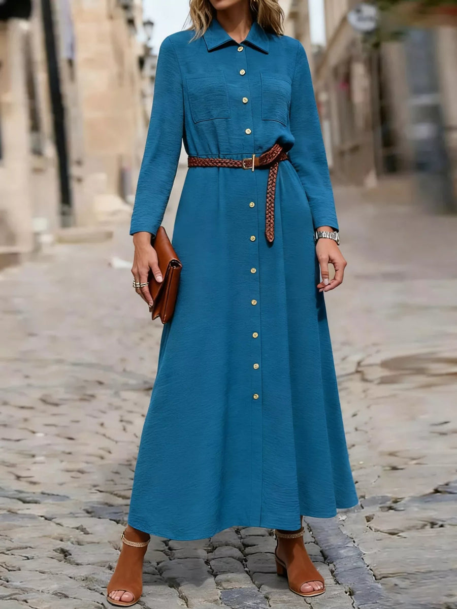 Button-Down Long Sleeve Dress-Nordavory