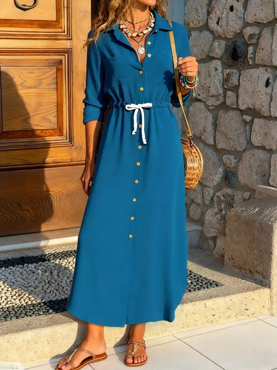 Button-Down Long Sleeve Dress-Nordavory