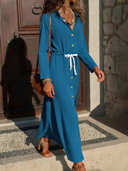 Button-Down Long Sleeve Dress-Nordavory