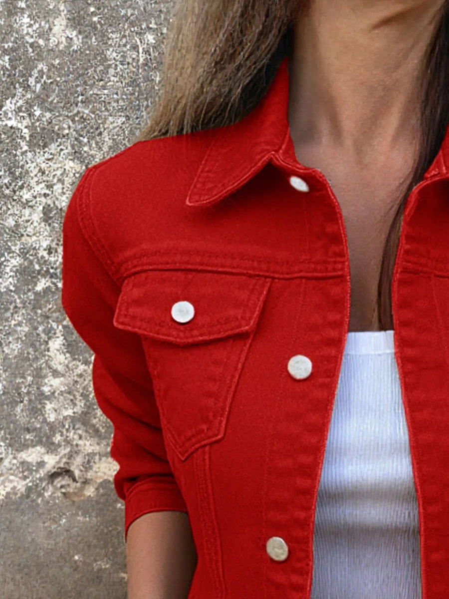 Button Front Closure Denim Jacket-Nordavory