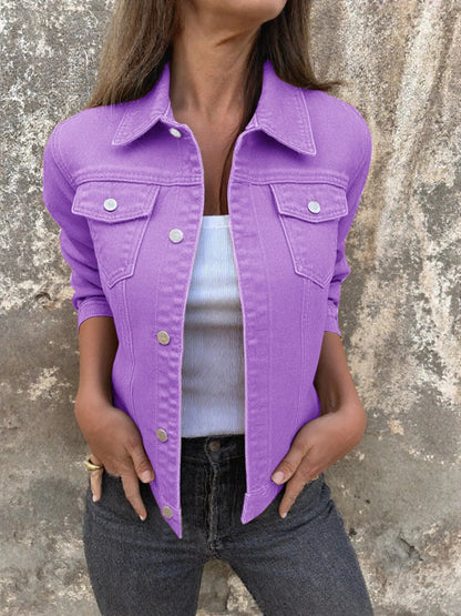 Button Front Closure Denim Jacket-Nordavory