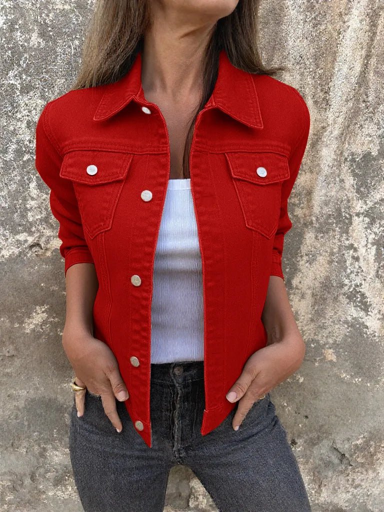 Button Front Closure Denim Jacket-Nordavory