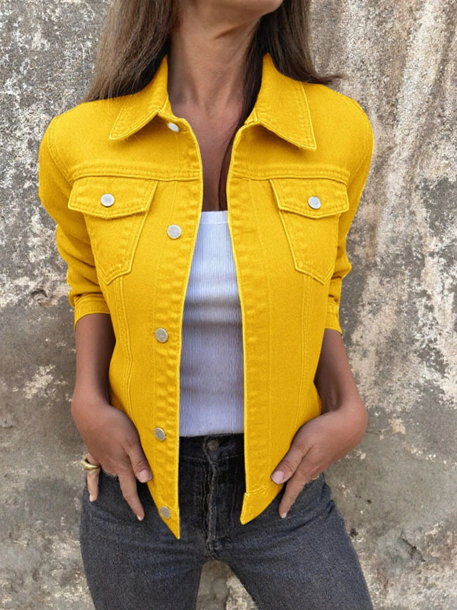 Button Front Closure Denim Jacket-Nordavory