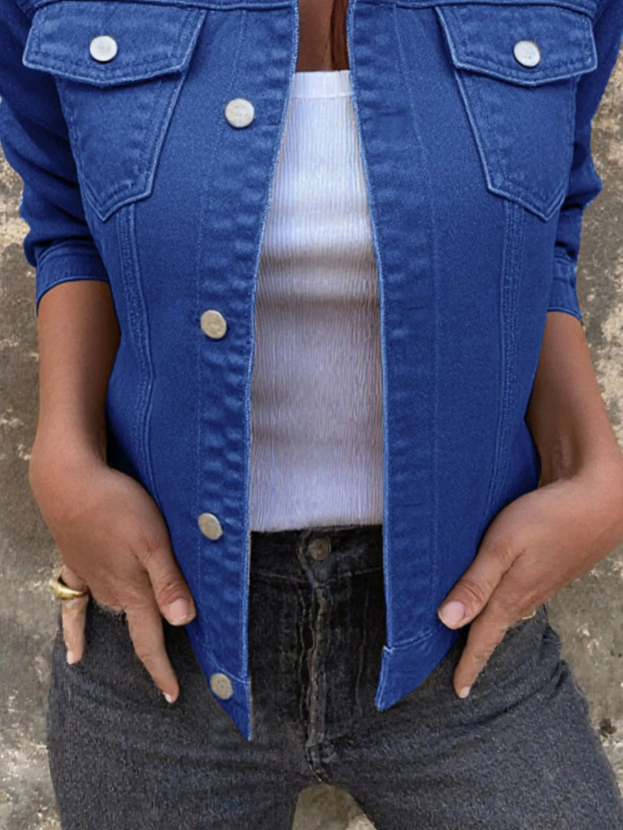 Button Front Closure Denim Jacket-Nordavory