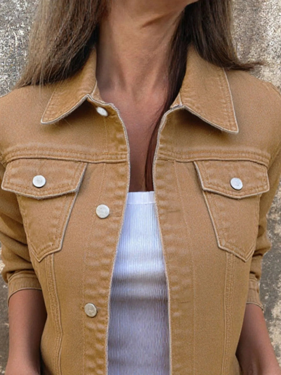 Button Front Closure Denim Jacket-Nordavory
